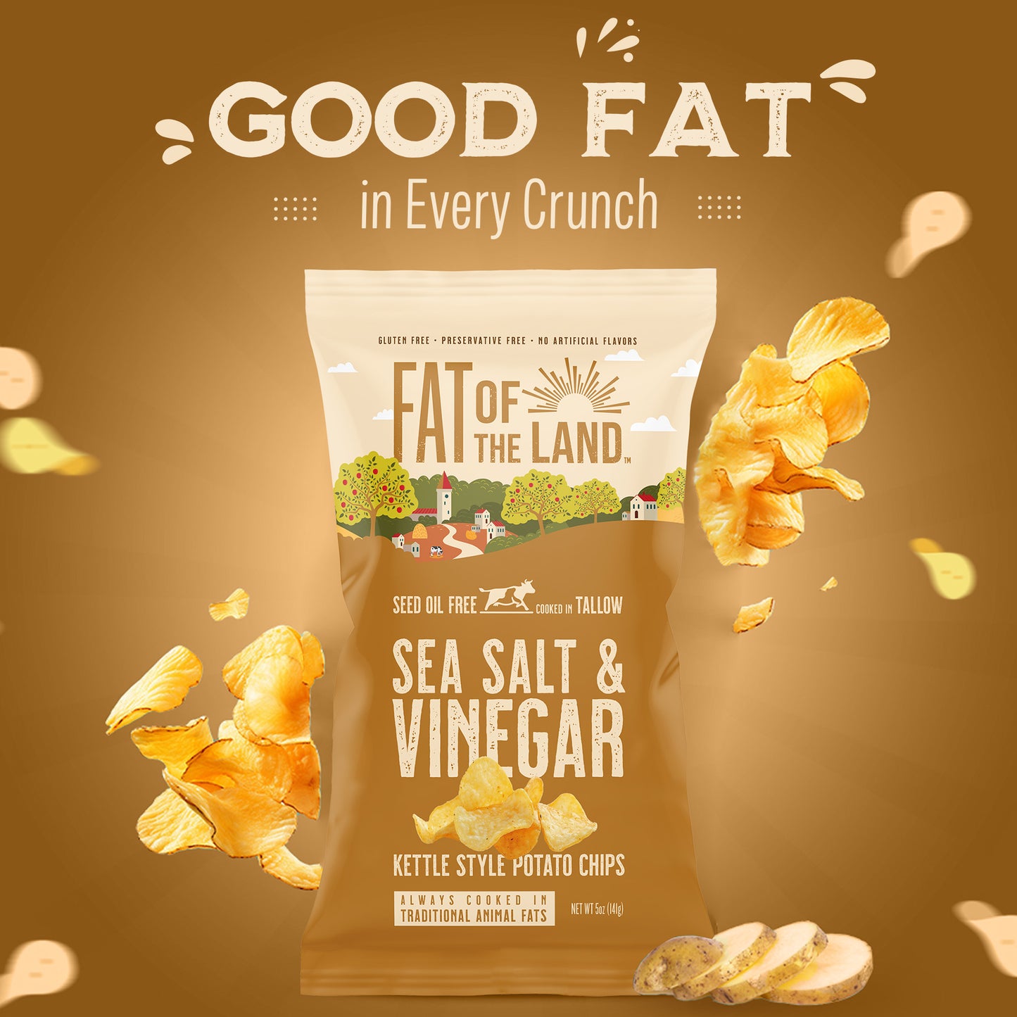 Salt & Vinegar Tallow-Cooked Chips- 4 Pack